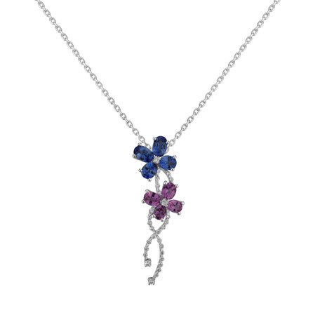 Diamond pendant with Sapphire Flowers of  tenderness