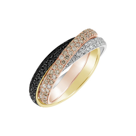 Ring with white, brown and black diamonds Fall Feelings