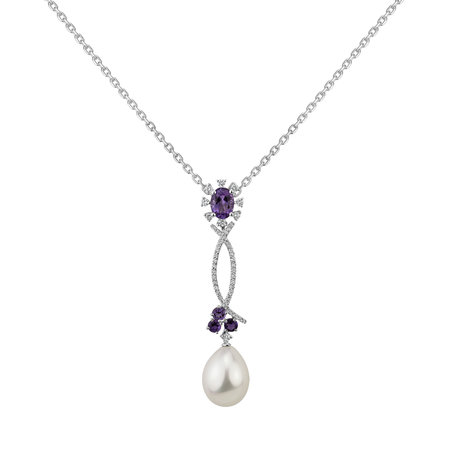 Diamond pendant with Pearl and Amethyst Secret of Underwater Flowers