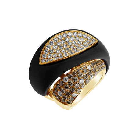 Ring with brown and white diamonds and Agate Héra