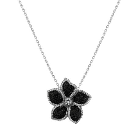 Pendant with black and white diamonds Night Flower