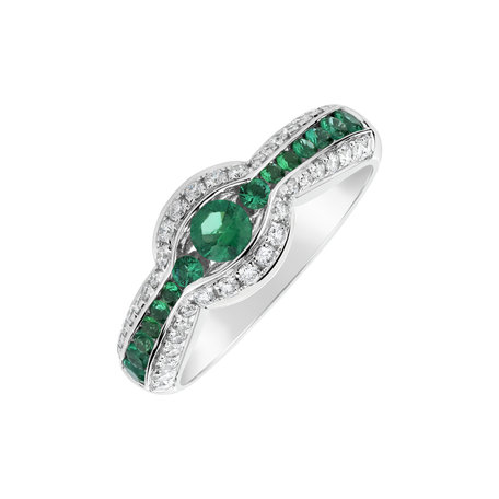 Diamond ring with Emerald Fiore