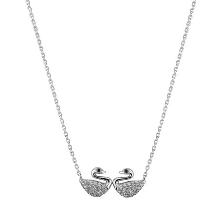 Necklace with black and white diamonds Swan Lovers