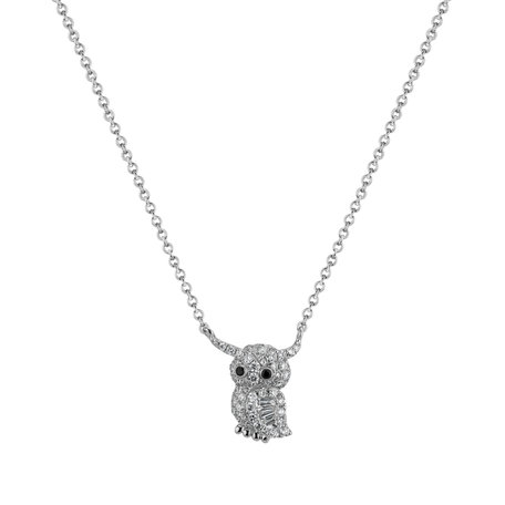 Necklace with black and white diamonds Wise Owl