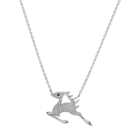 Necklace with black and white diamonds Jumping Deer