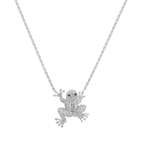 Necklace with black and white diamonds Magic Frog