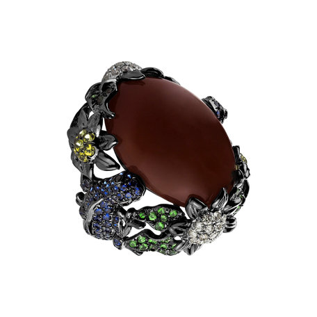 Diamond ring with Moonstone, Sapphire and Garnet Jamain Rose