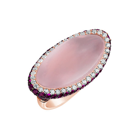 Diamond ring with Rose Quartz and Sapphire Blanc