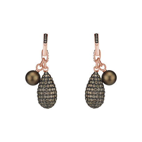 Earrings with brown diamonds and Pearl Magic Dream