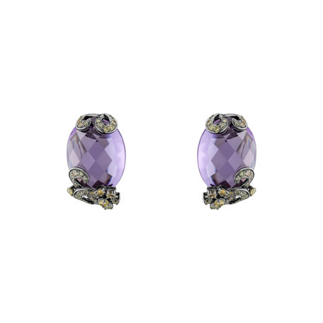 Earrings with Amethyst and brown diamonds Evanthe