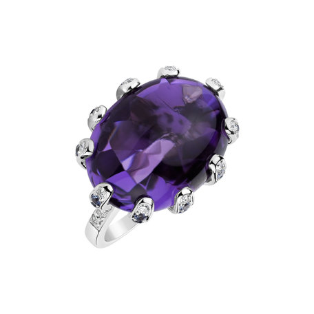 Diamond ring with Amethyst and Sapphire Glasswinged Butterfly