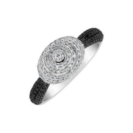 Ring with black and white diamonds Nuageux