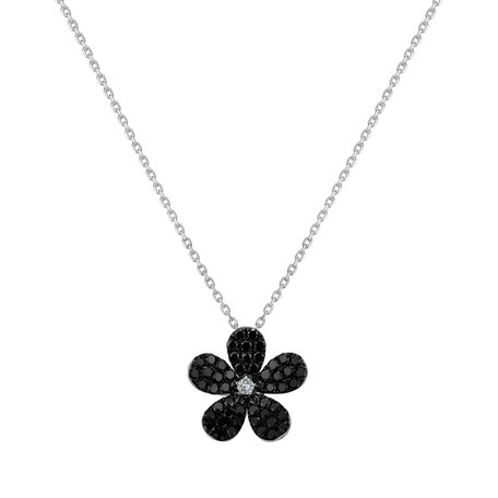 Pendant with black and white diamonds Sunshine Daisy