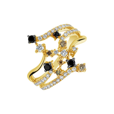 Ring with white, brown and black diamonds Solar Constellations