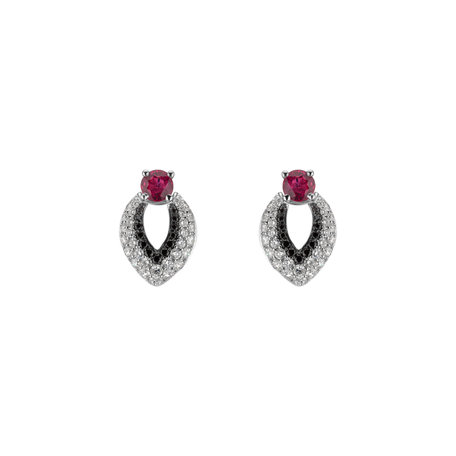 Earrings with Ruby, black and white diamonds Luxury Darkness