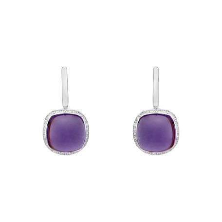 Diamond earrings with Amethyst Mystic Drop