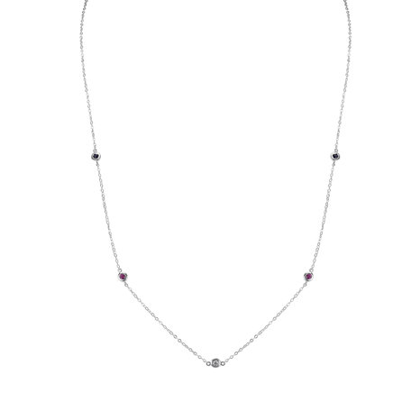 Diamond necklace with Sapphire and Ruby Dots