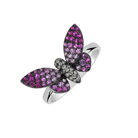 Diamond ring with Ruby and Sapphire Shiny Wings