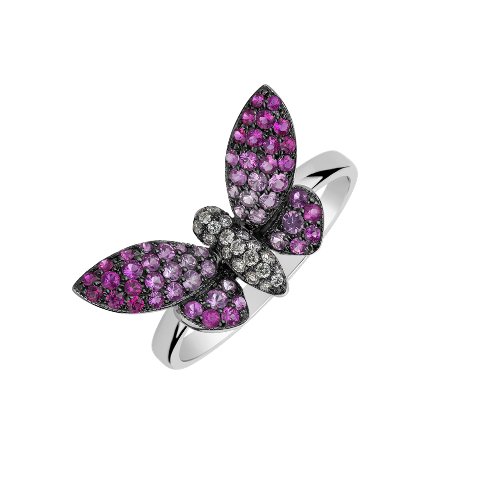 Diamond ring with Ruby and Sapphire Shiny Wings