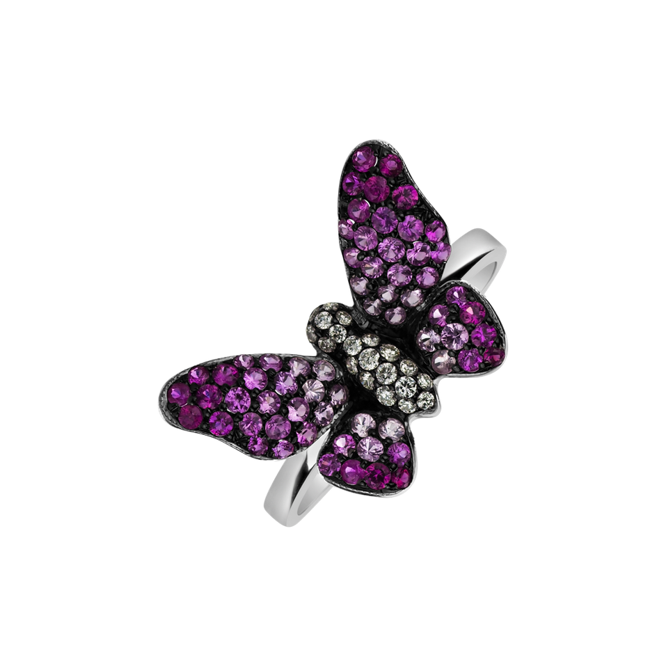 Diamond ring with Ruby and Sapphire Glamorous Butterfly