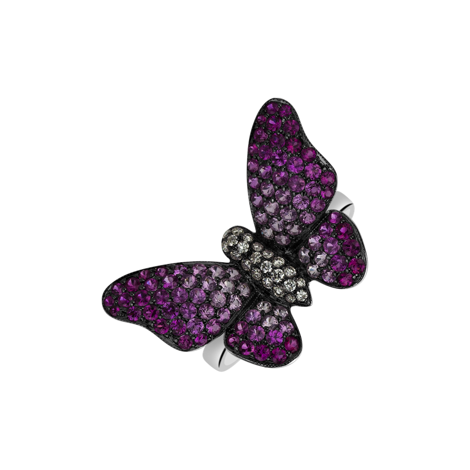 Diamond ring with Ruby and Sapphire Splendid Butterfly