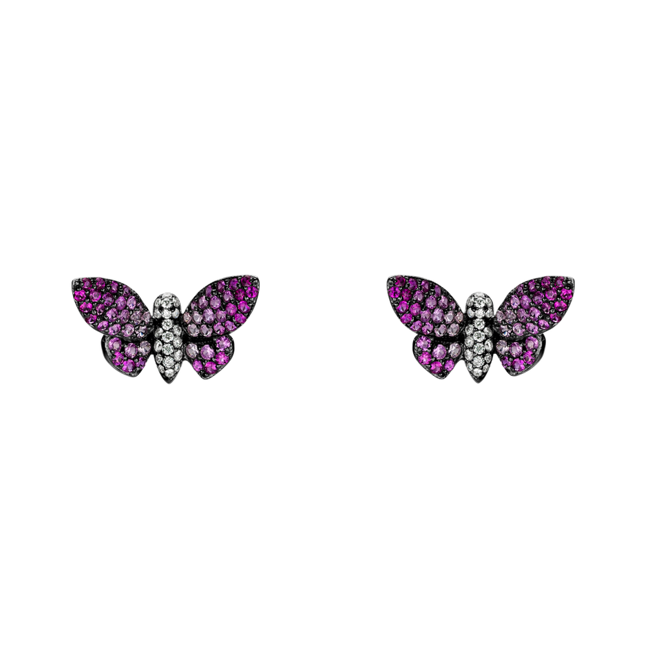 Diamond earrings with Ruby and Sapphire Graceful Butterfly