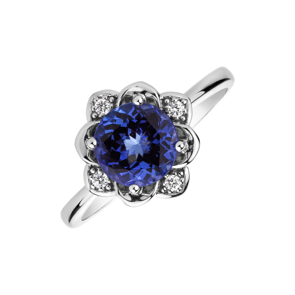 Diamond ring with Tanzanite Galaxy Flower