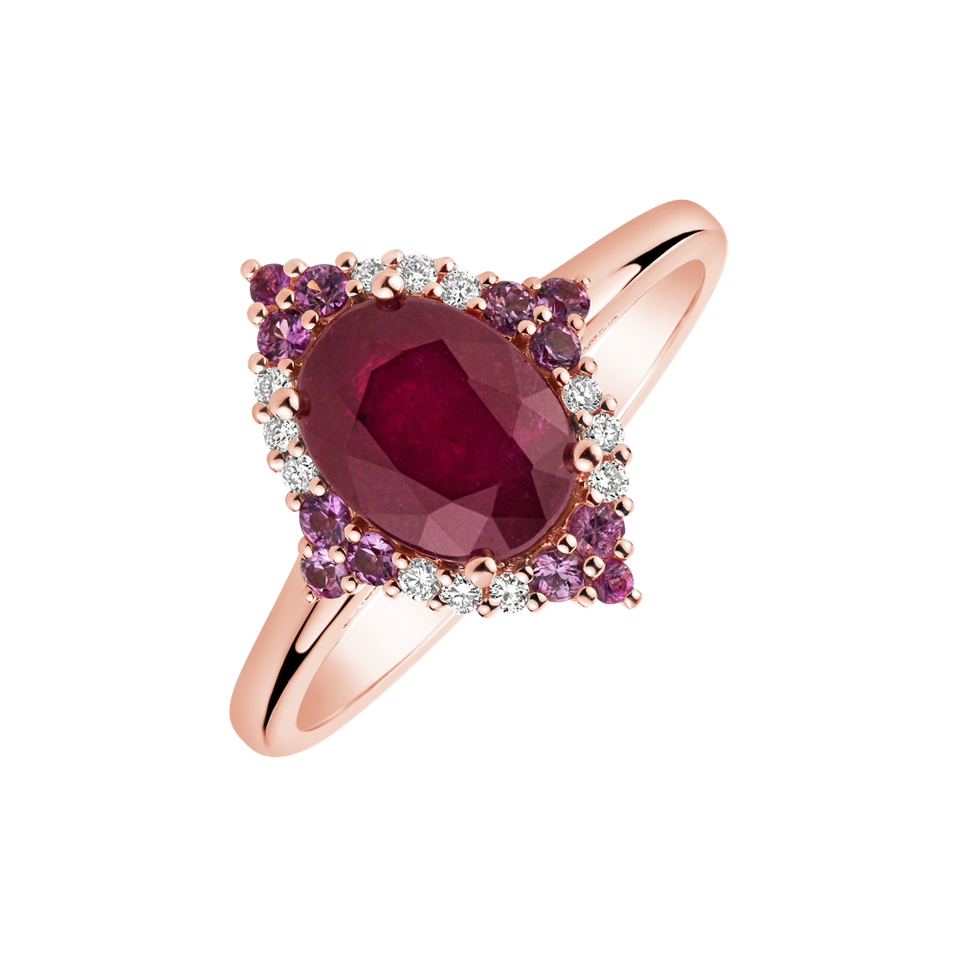 Diamond ring with Ruby and Sapphire Ruby Rose