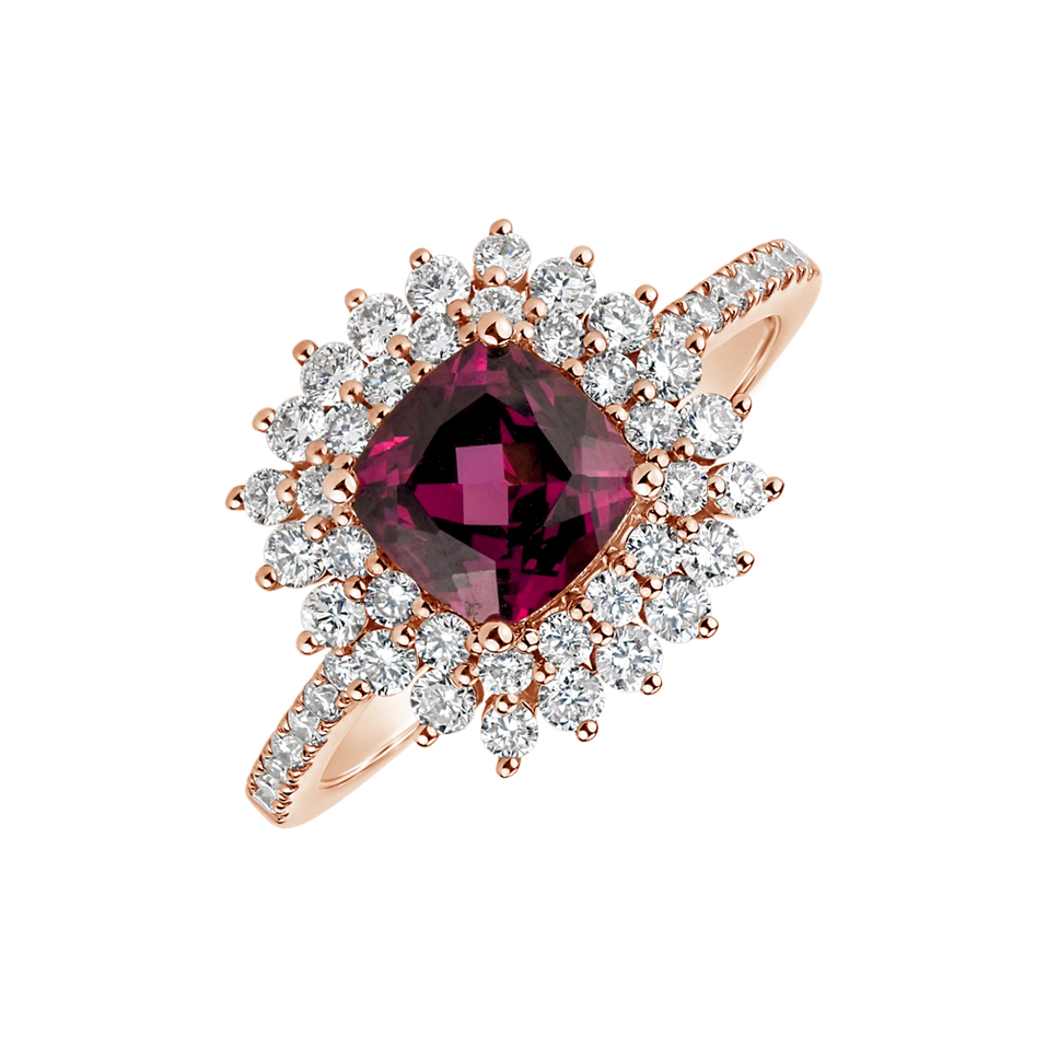 Diamond ring with Rhodolite Elegant Passion