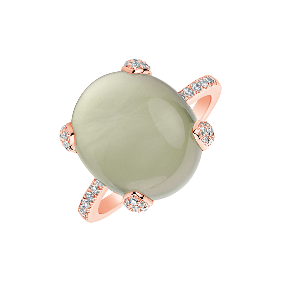 Diamond ring with Prehnite Niche