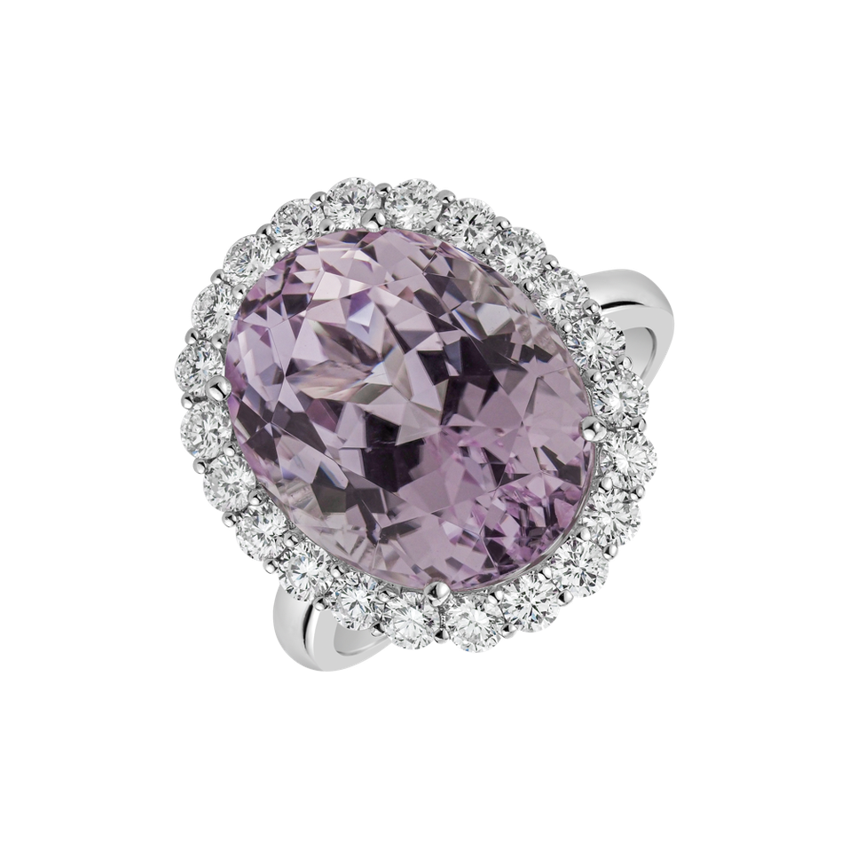 Diamond ring with Kunzite Fairy Sky