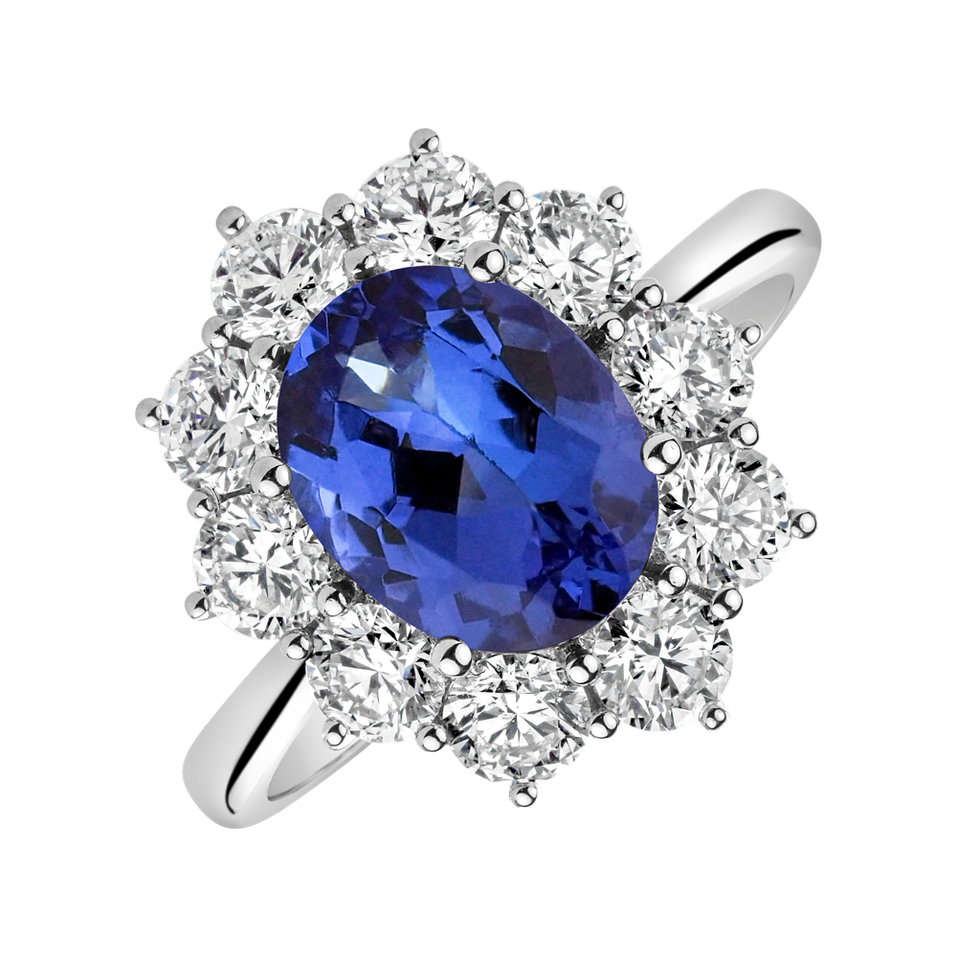 Diamond ring with Tanzanite Princess