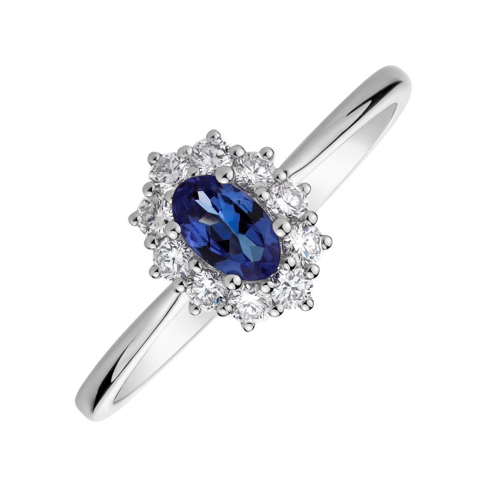 Diamond ring with Tanzanite Princess