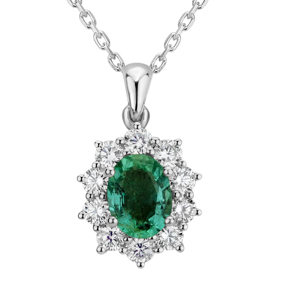 Diamond pendant with Emerald Princess