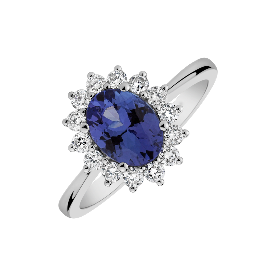 Diamond ring with Tanzanite Princess Sparkle