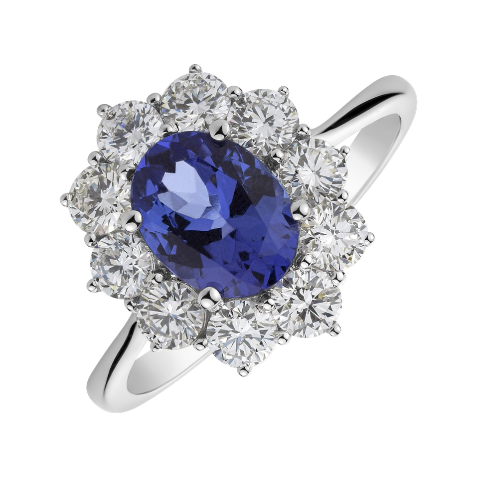 Diamond ring with Tanzanite Princess