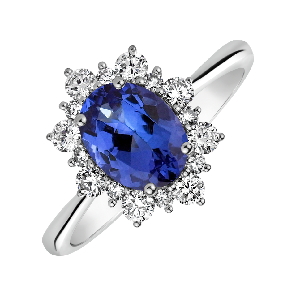 Diamond ring with Tanzanite Princess