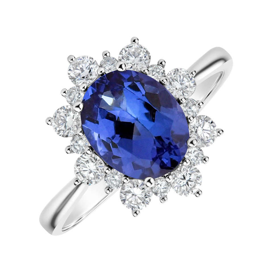 Diamond ring with Tanzanite Princess