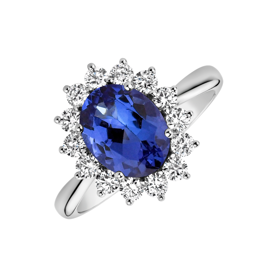 Diamond ring with Tanzanite Princess Sparkle