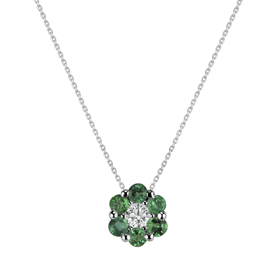 Diamond necklace with Emerald Shiny Flower