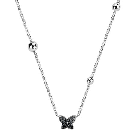 Necklace with black and white diamonds Magic Butterfly