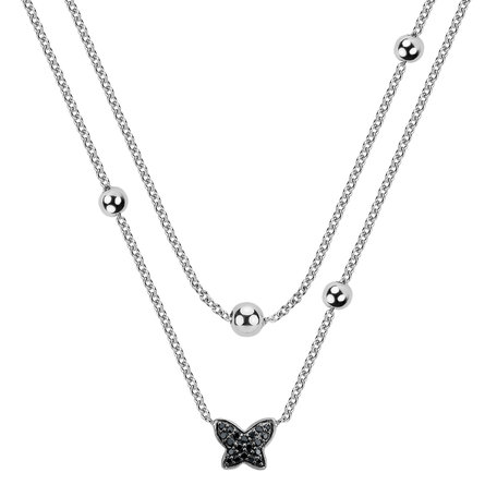 Necklace with black and white diamonds Magic Butterfly