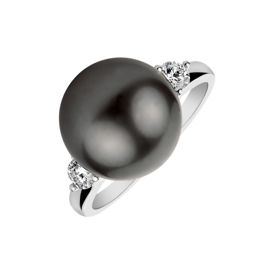 Diamond ring with Pearl Dark Sea