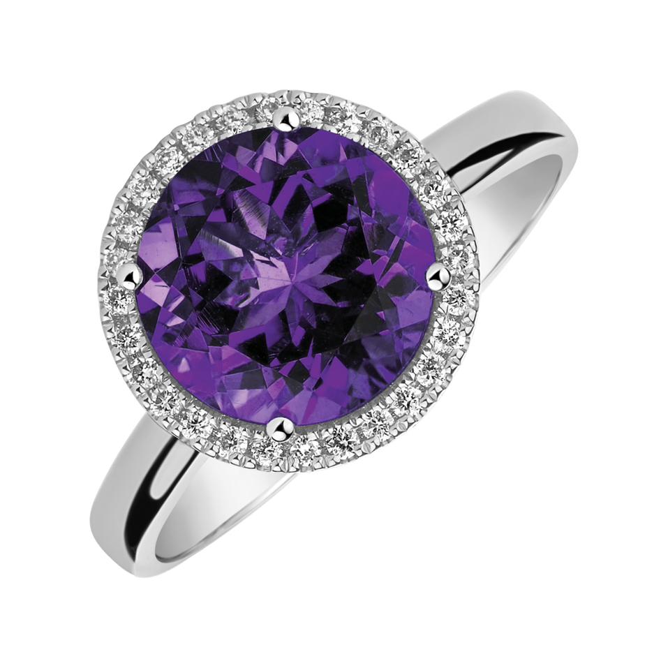 Diamond ring with Amethyst Brazil Bonbon