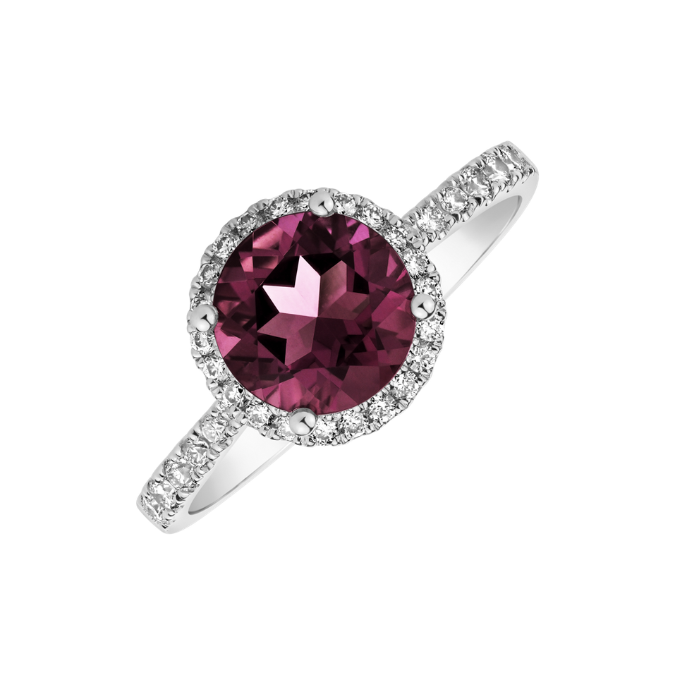 Diamond ring with Rhodolite Noble Lagoon