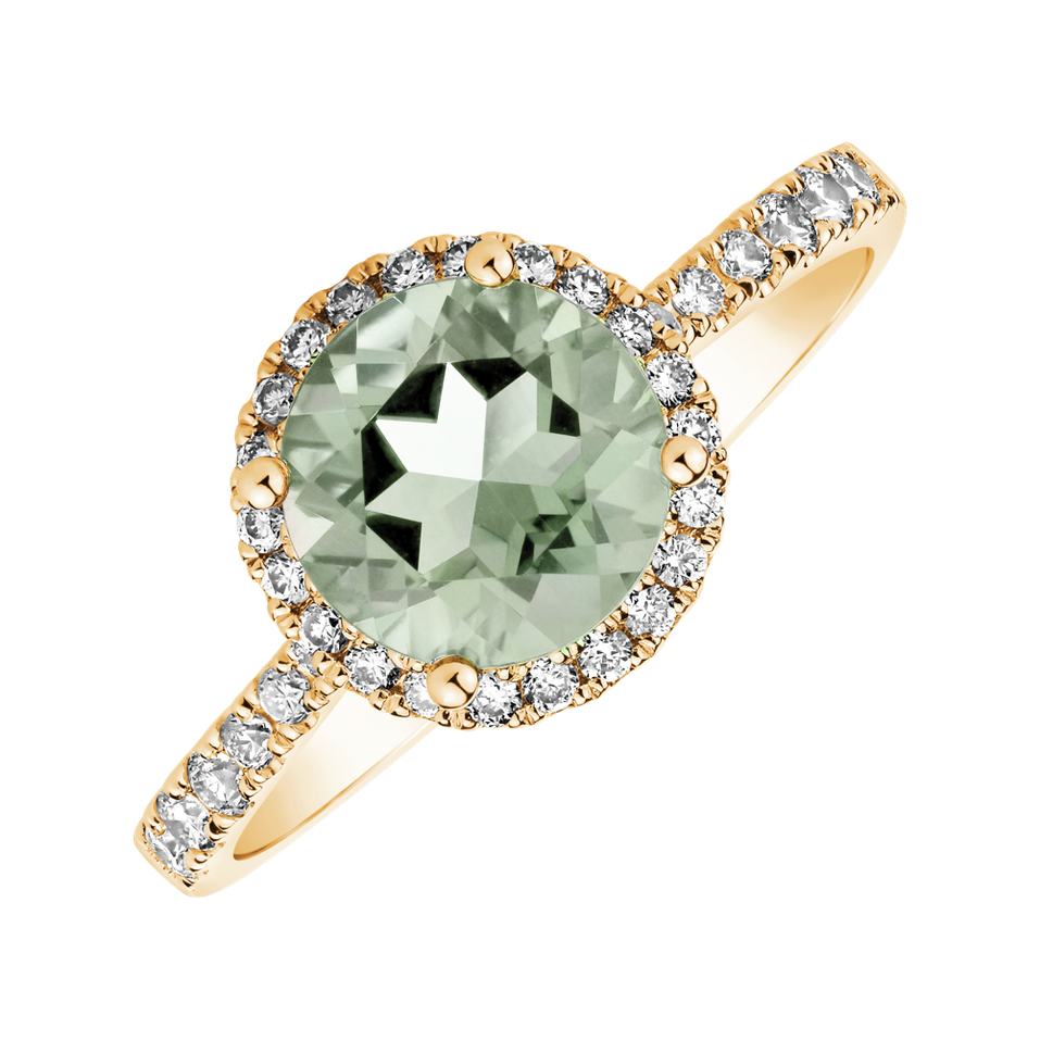 Diamond ring with Amethyst Green Sparkly Bonbon