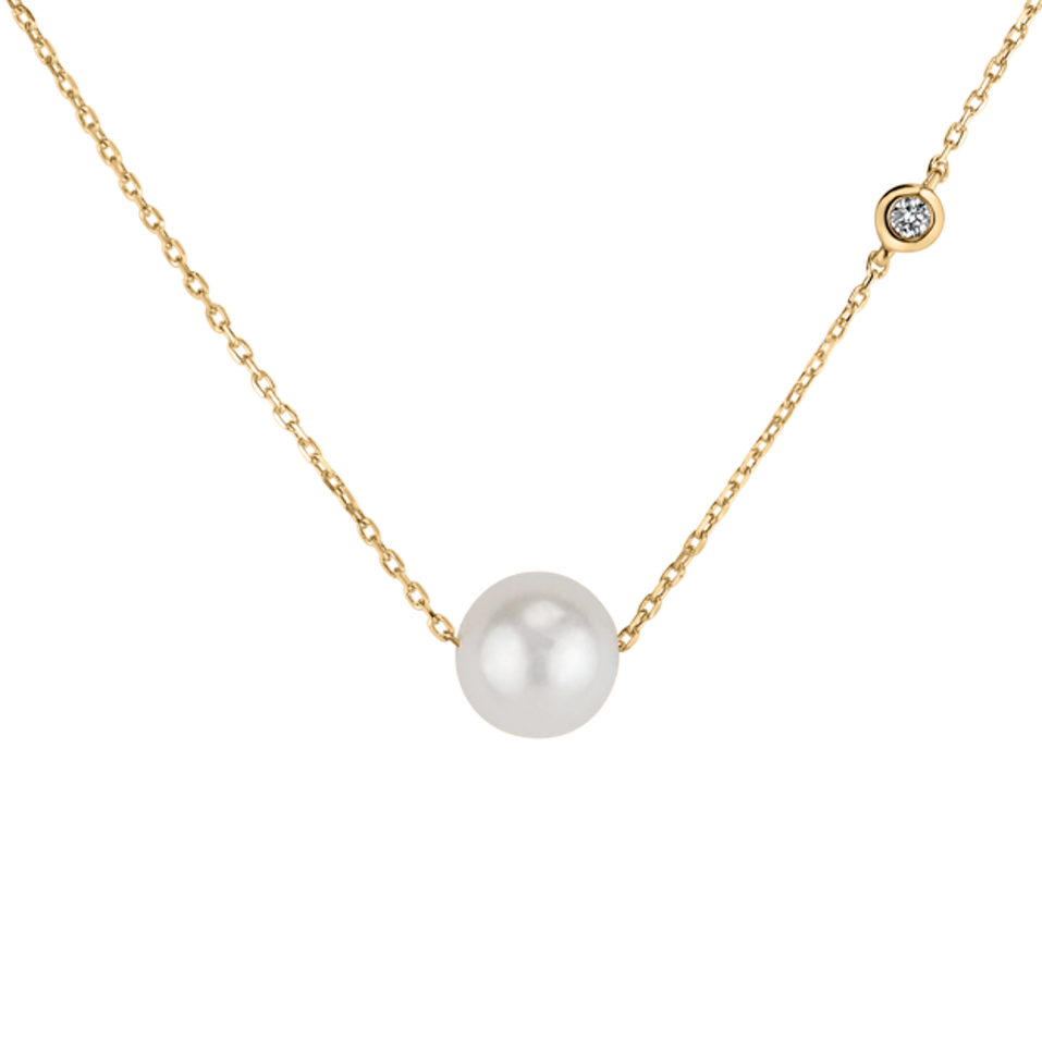 Diamond necklace with Fresh Water Pearl Lakeside Love