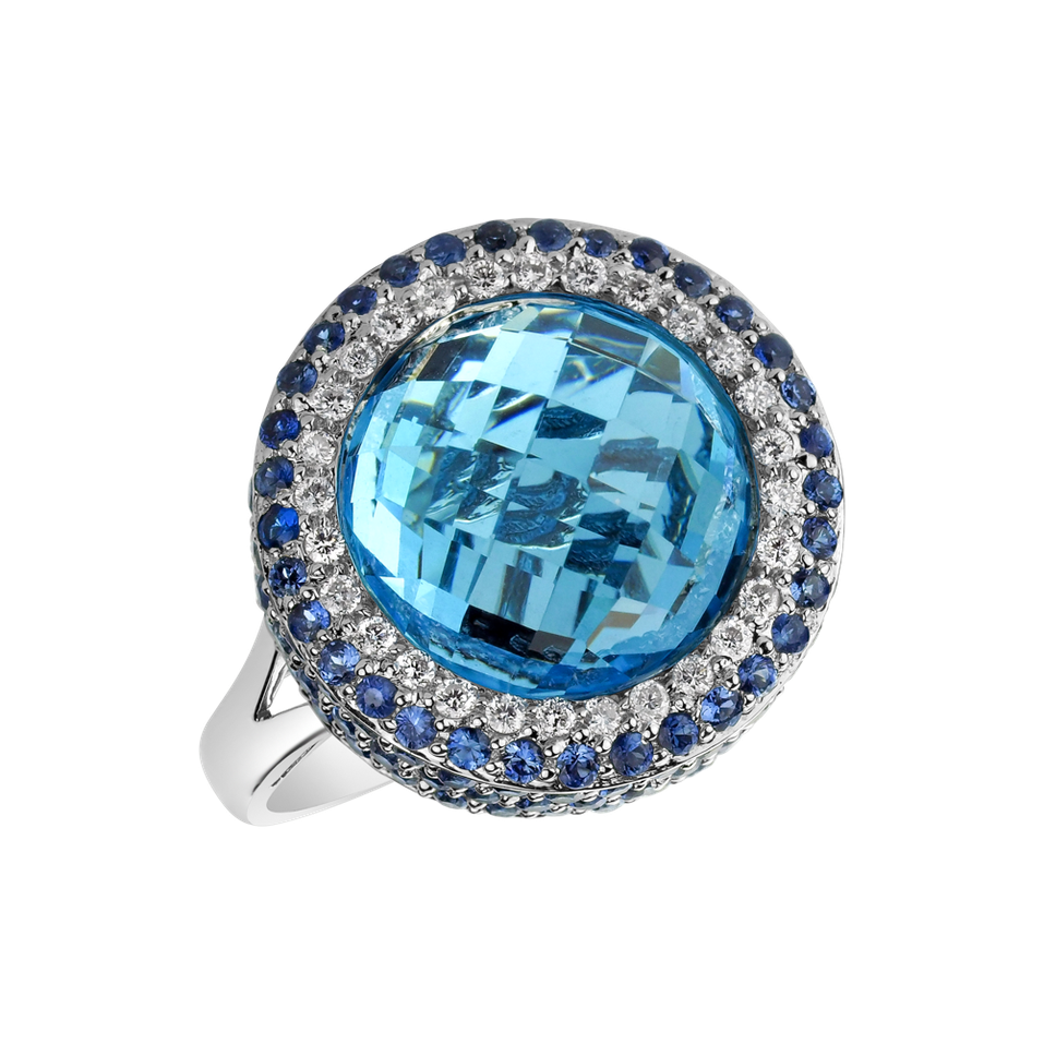 Diamond ring with Topaz and Sapphire Fontanna