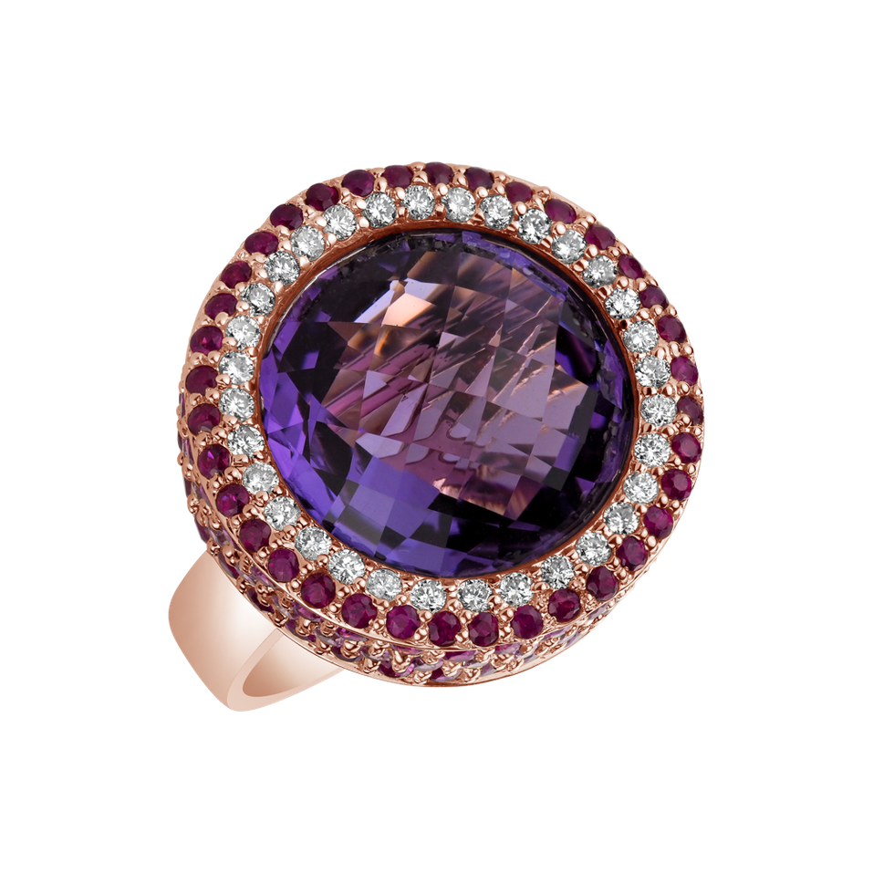 Diamond ring with Amethyst, Sapphire and Ruby Awenita