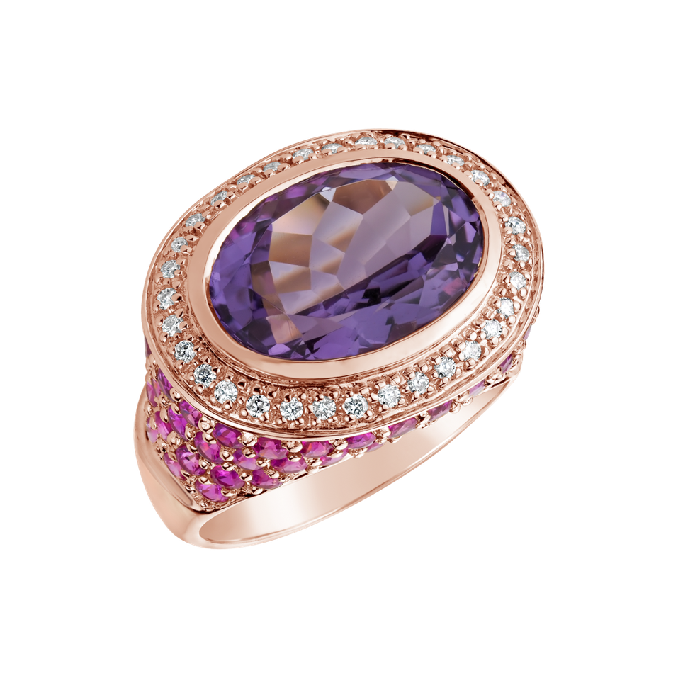 Diamond ring with Amethyst and Ruby Agate